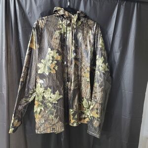 Outdoor Life Vinyl PVC Camo Raincoat Mens 1 Size Fits All Hooded  Zip Hunting